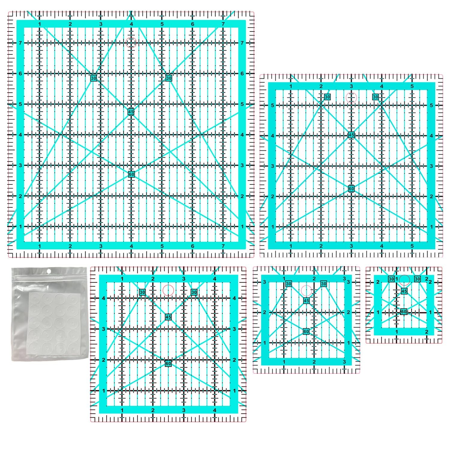 Quilting Rulers,Quilting Templates Square Ruler (2.5",3.5", 5", 6",8") blue