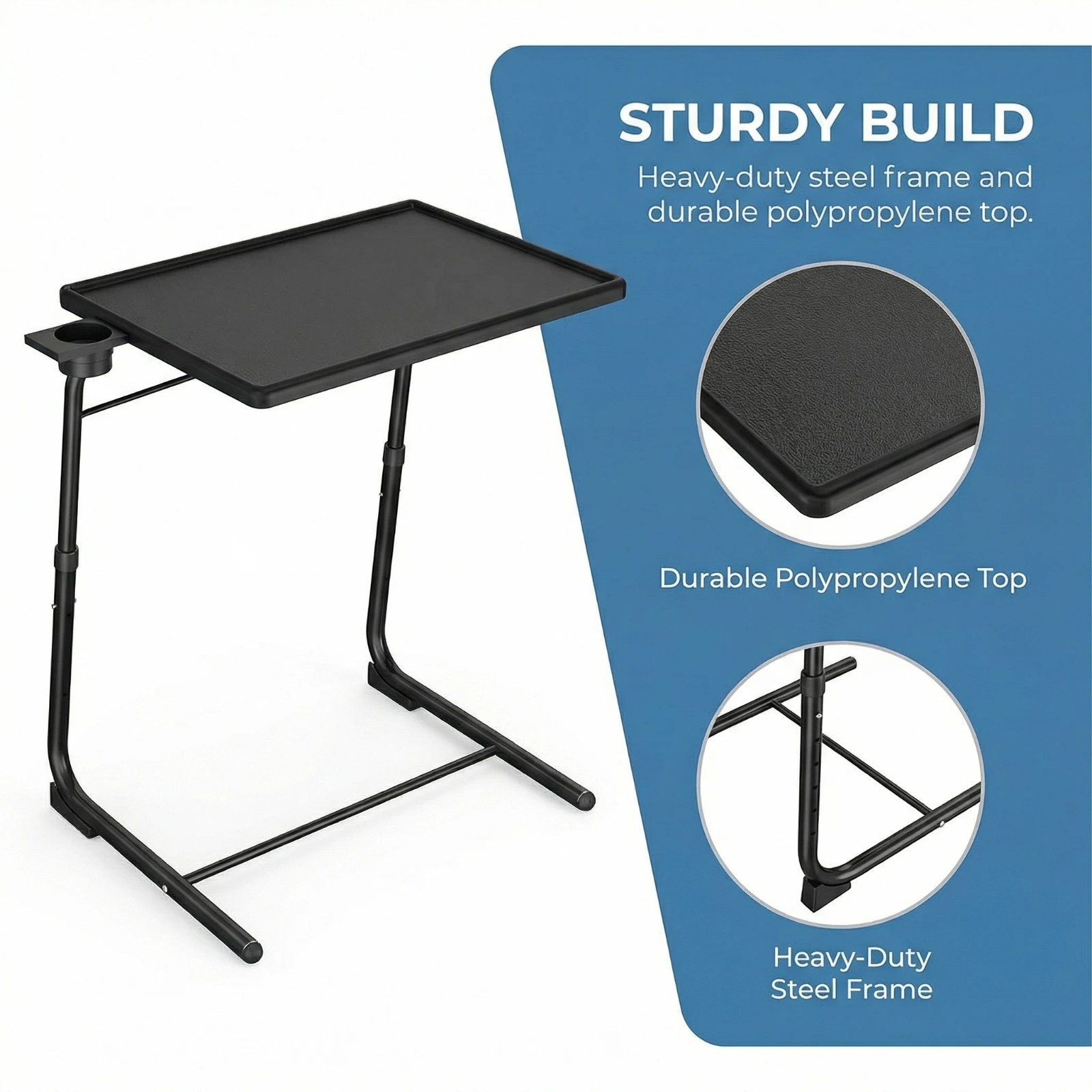Portable Adjustable TV Tray Table Laptop Desk Overbed Stand w/ Cup Holder