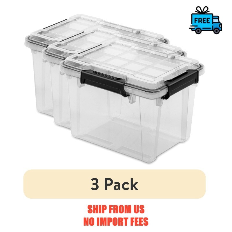(3 pack) Sterilite Small Gasket Box, 19 Quart WaterProof Clear Plastic Storage B