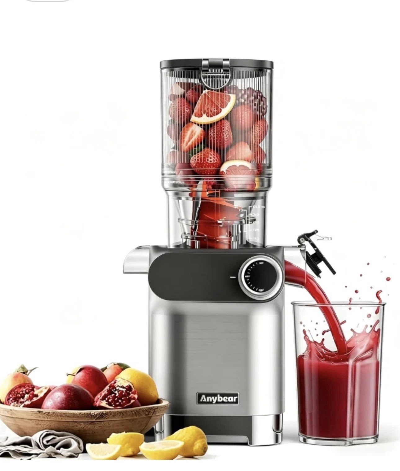 Anybear Cold Press Juicer, 200W Masticating Slow Juicer 4.3" Large Feed Chute