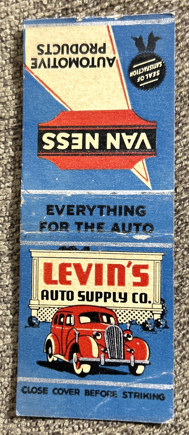 Vintage LEVIN’S Auto Supply Co. Matchbook Cover, VAN NESS Automotive Products