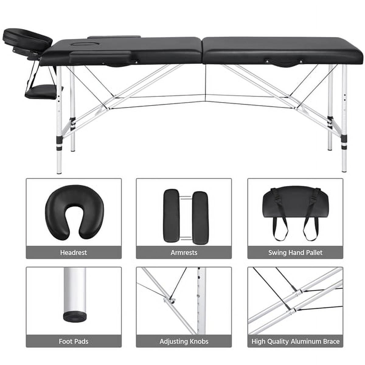 3 Section Adjustable Aluminum Massage Table W/ Headrest & Armrest 84" Black