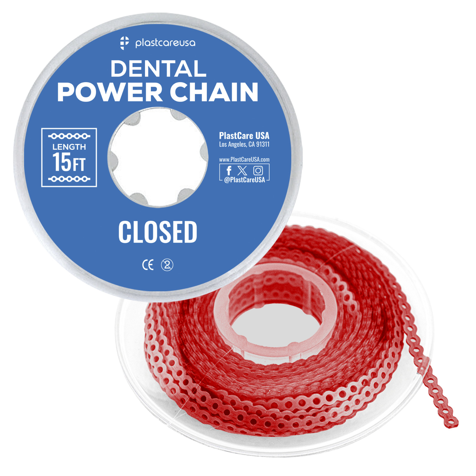 Red Closed Dental Orthodontic Power Chain – 15 ft Elastic Ligature for Braces