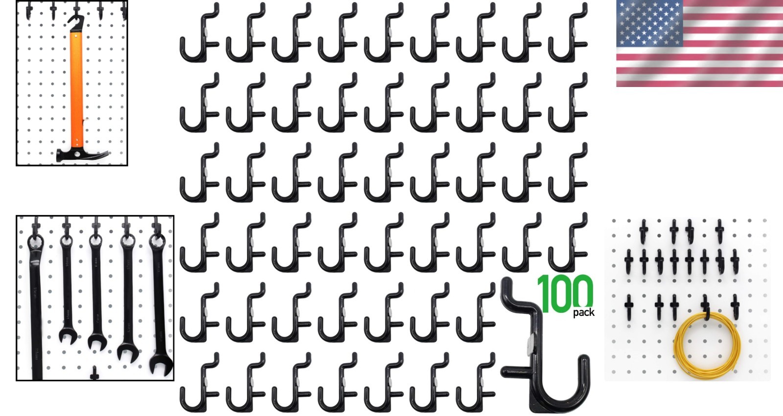 100-Pack Black Pegboard Hooks Kit - Durable, Easy to Install Storage Solution