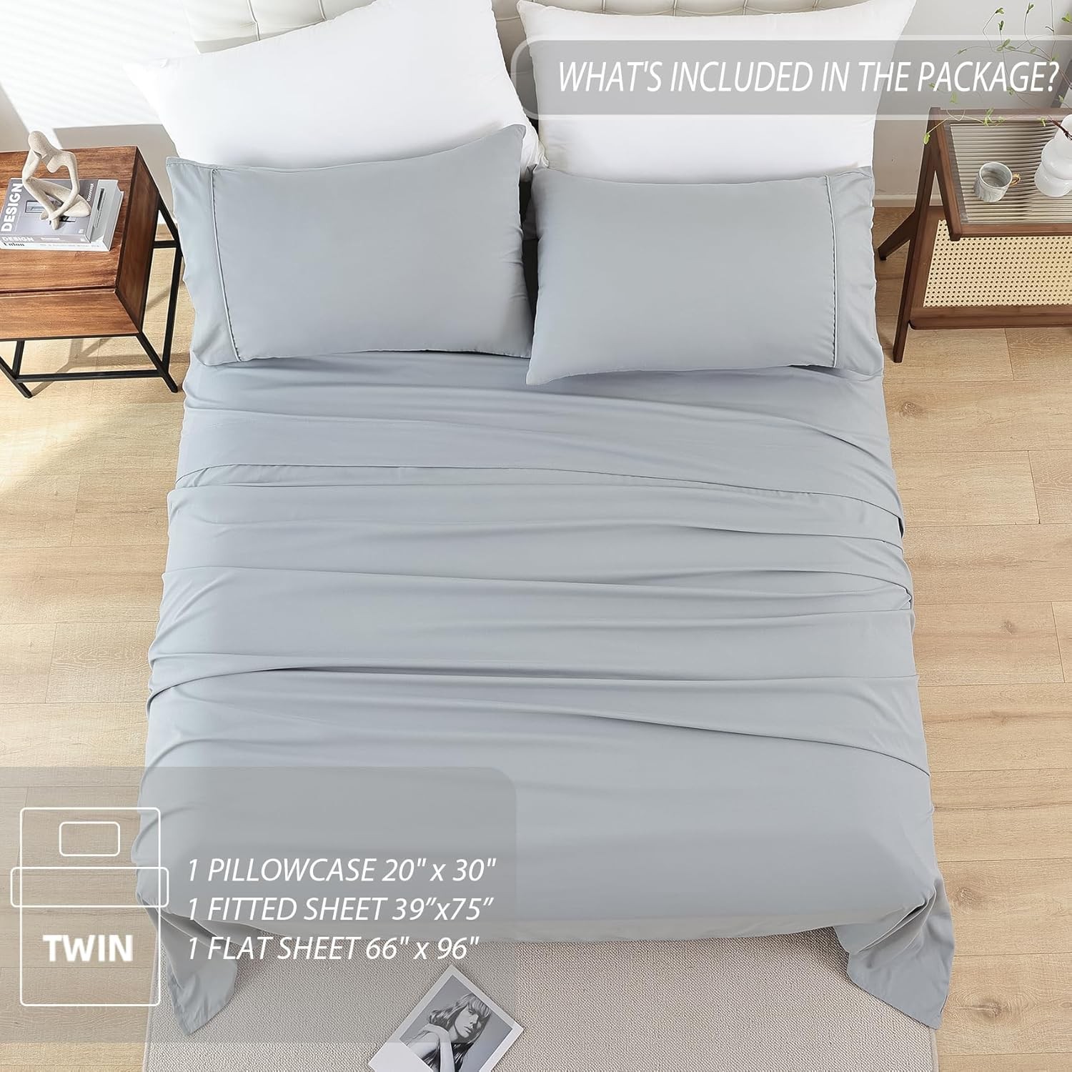 Twin Sheet Set 3 Piece Bed Sheets Twin Size Bed Extra Soft Breathable Deep