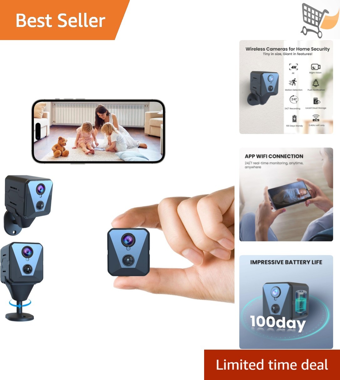 Mini Security Camera 4K HD Night Vision WiFi Indoor Surveillance Home
