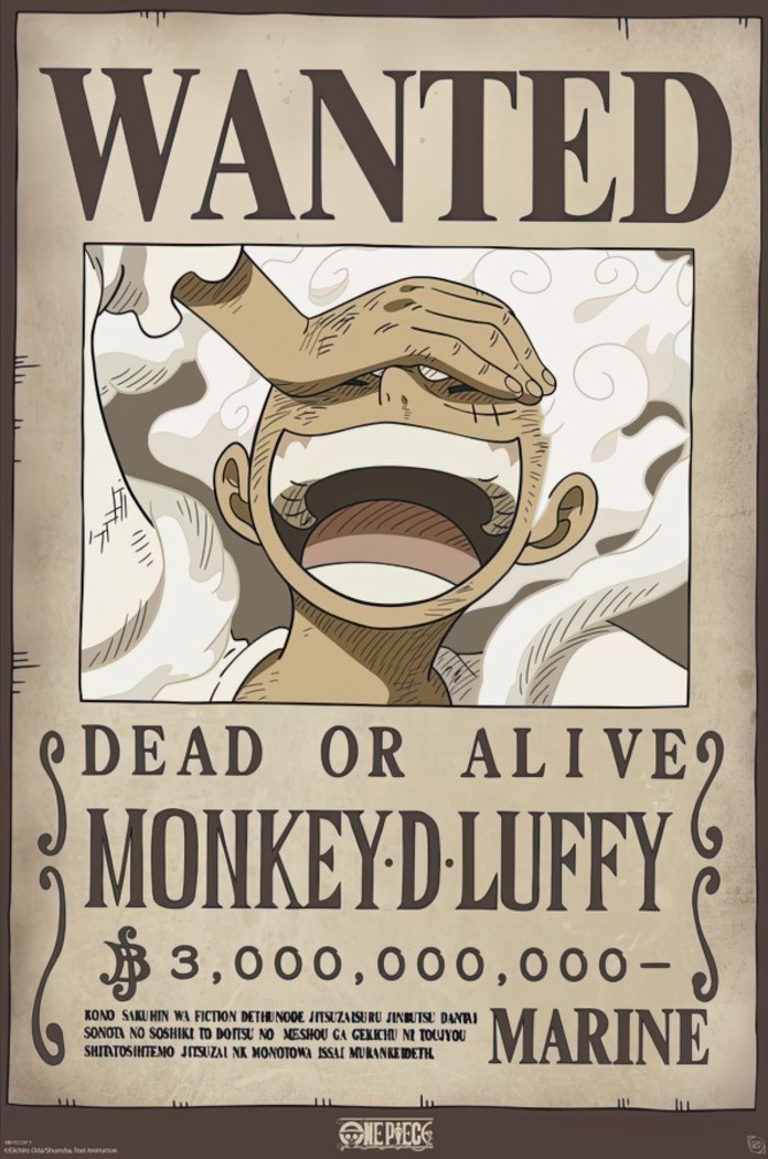 One Piece - Anime Poster (Wanted Dead Or Alive: Monkey D. Luffy) (24" x 36")