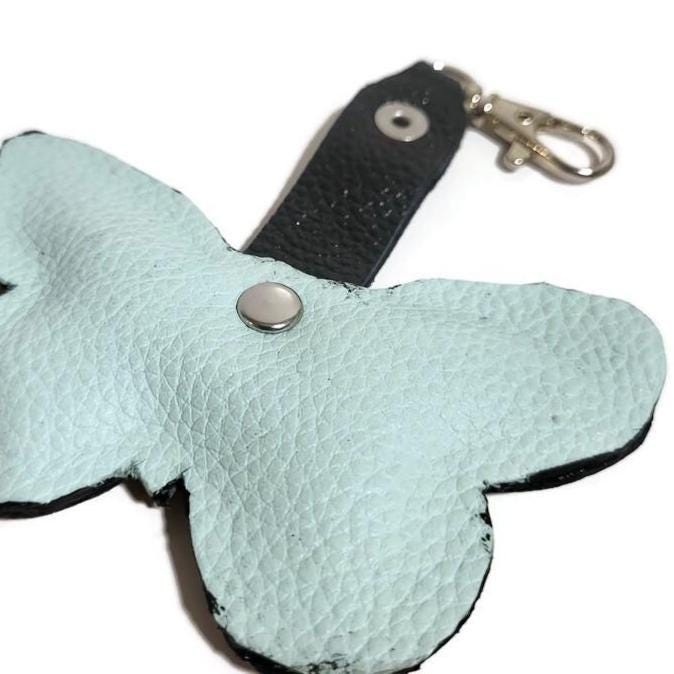 Butterfly leather keychain, blue, hand painted