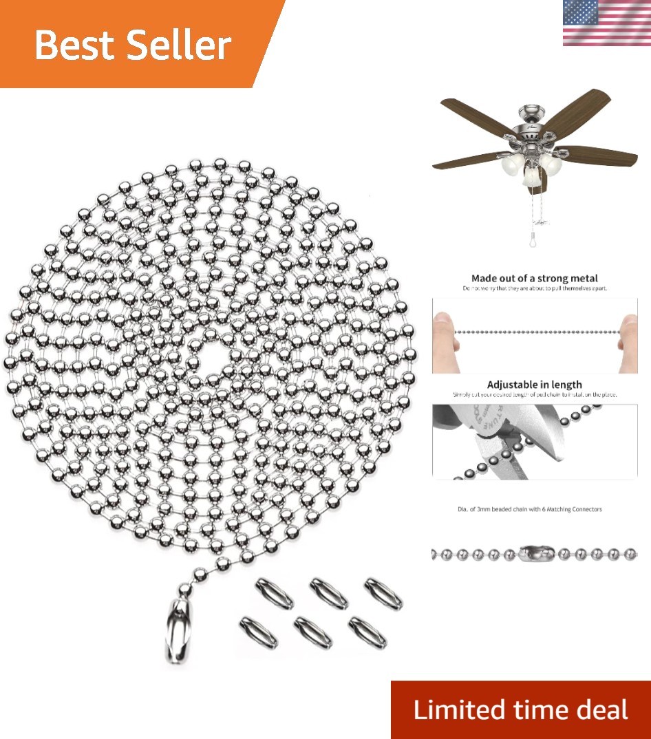 Stylish 59-Inch Pull Chain Extension for High Ceilings - 6 Matching Connectors