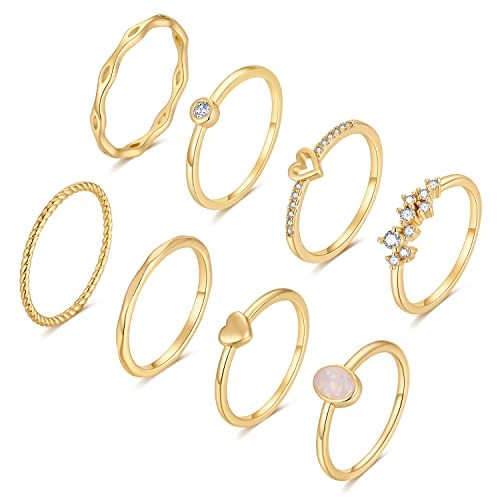 8-12PCS 14K Gold Ring Set for Women Non Tarnish Dainty Silver 7 Gold Rings