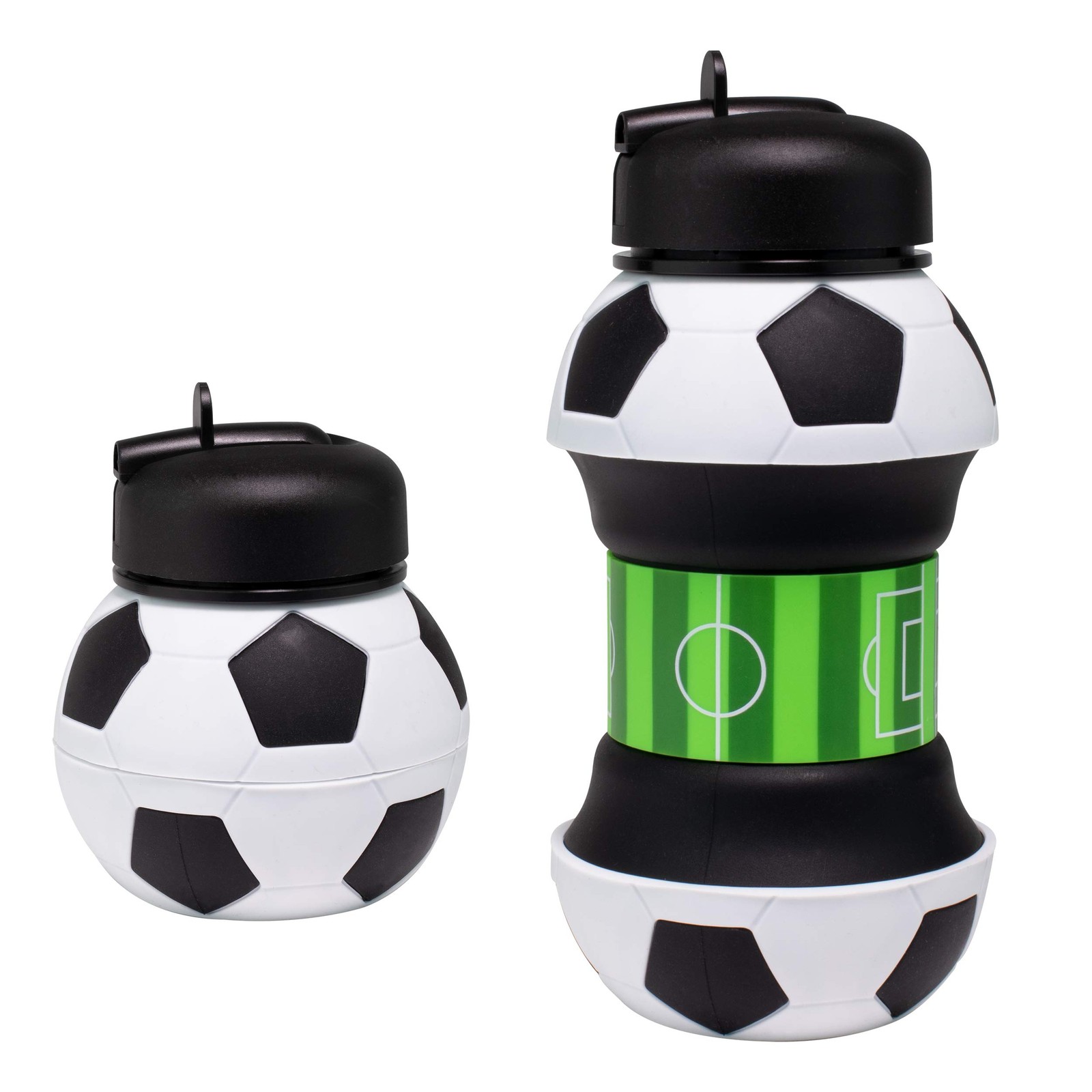 Collapsible Silicone Soccer Ball Water Bottle, 18 oz, BPAFree, LeakProof