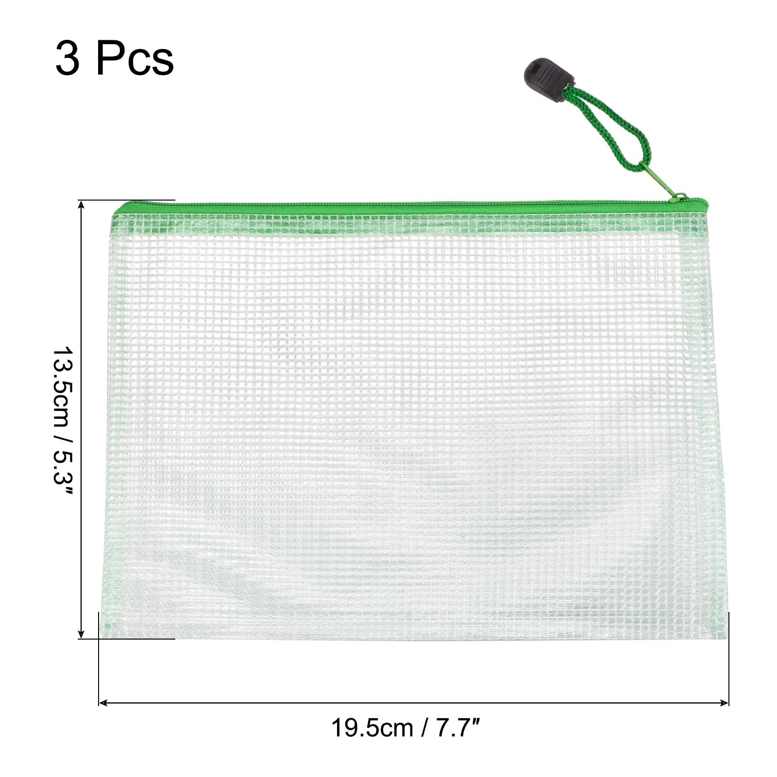 3 Pack Green Mesh Zipper Bags, B6 Size, File Document Pockets, Bill Pouch