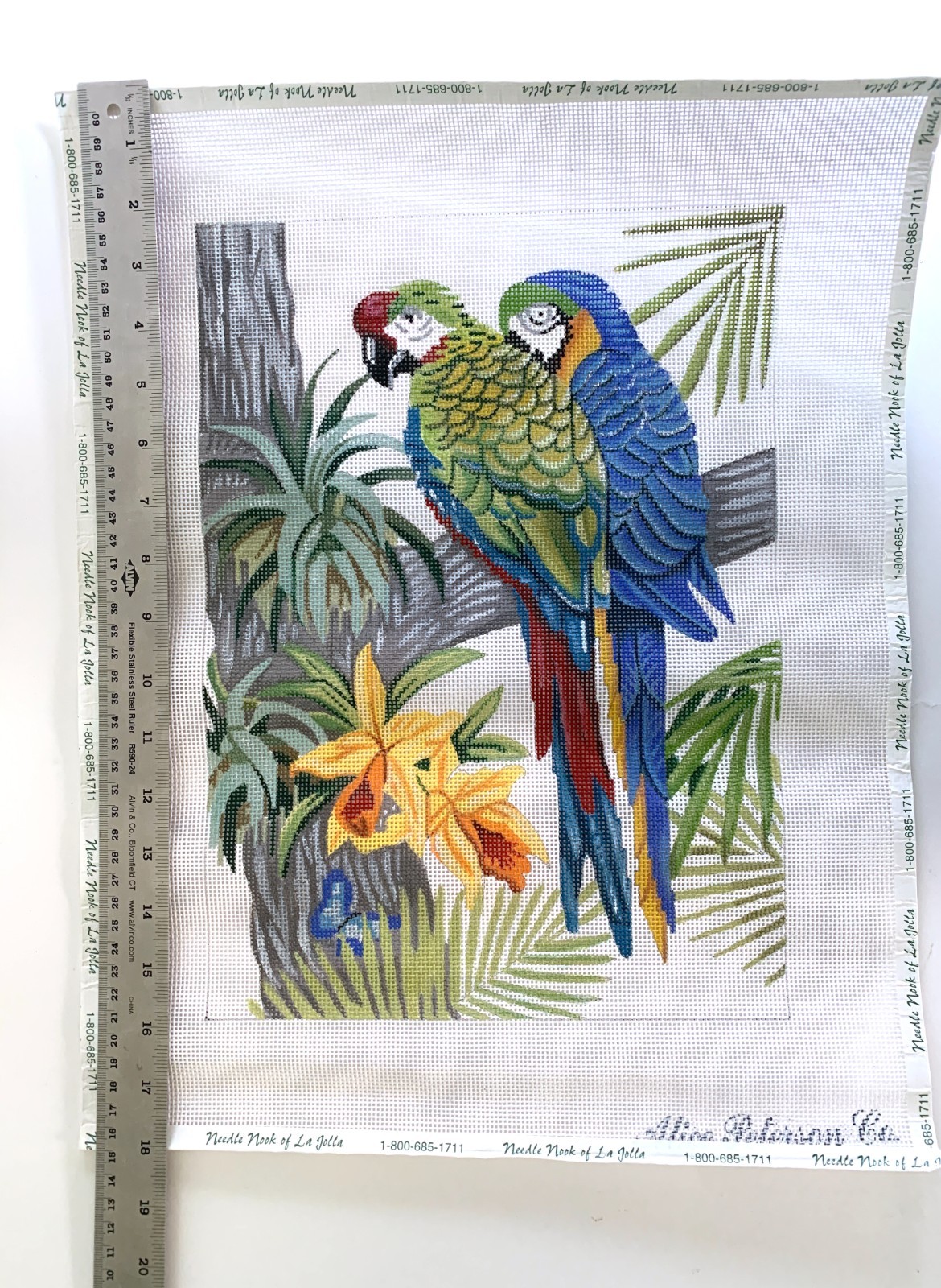 Alice Peterson Handpainted Needlepoint Canvas 2 PARROTS Tropical 13 Mesh