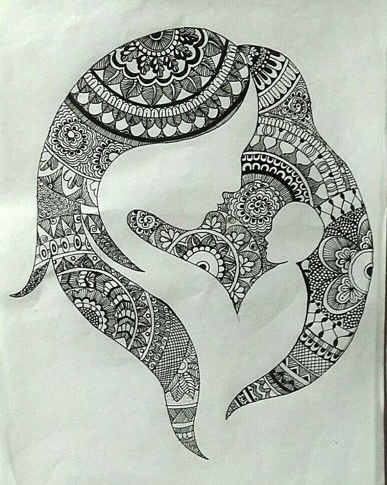 original pen drawing mandala wall hanging art black & white home décor