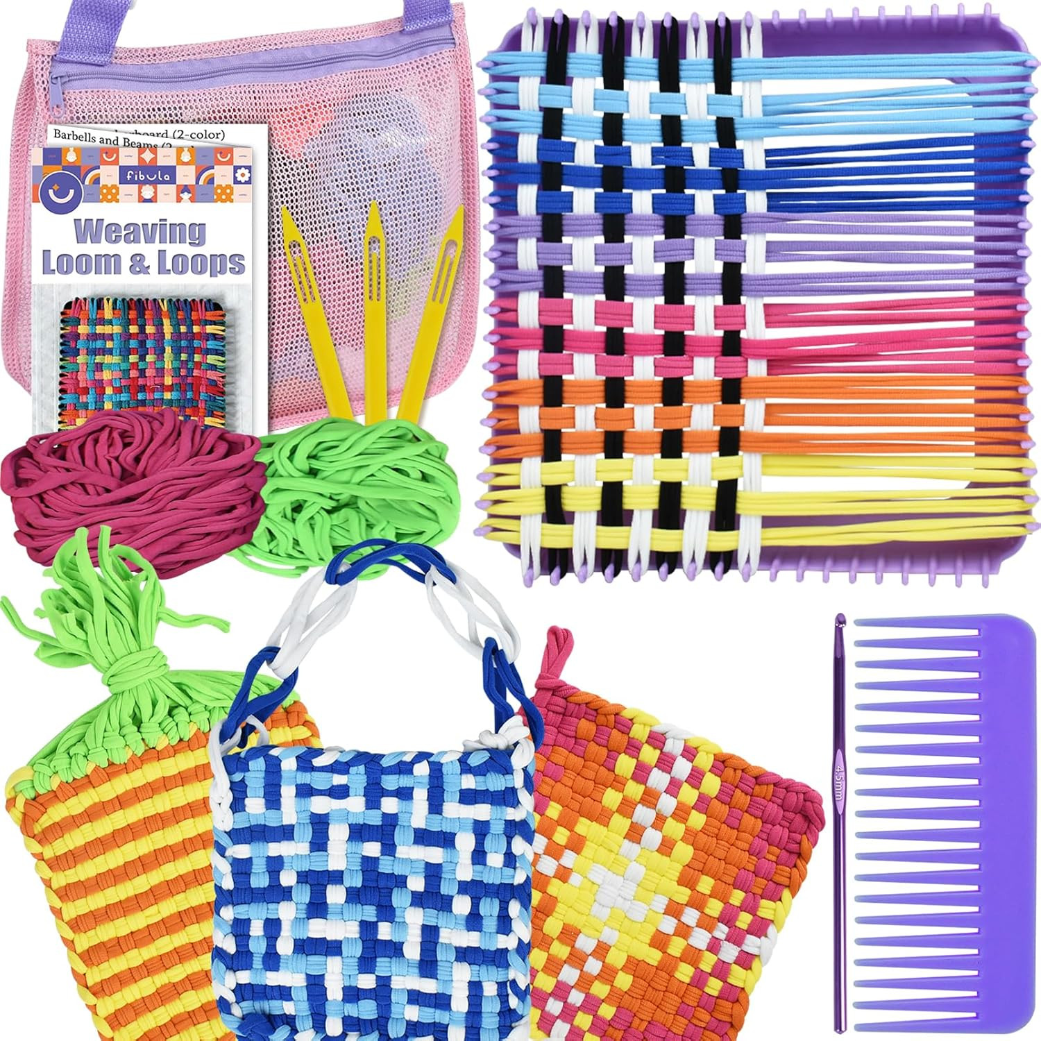Pot Holder Weaving Loom Kit with 400 Weaving Loops of 10 Colors, Metal Crochet H