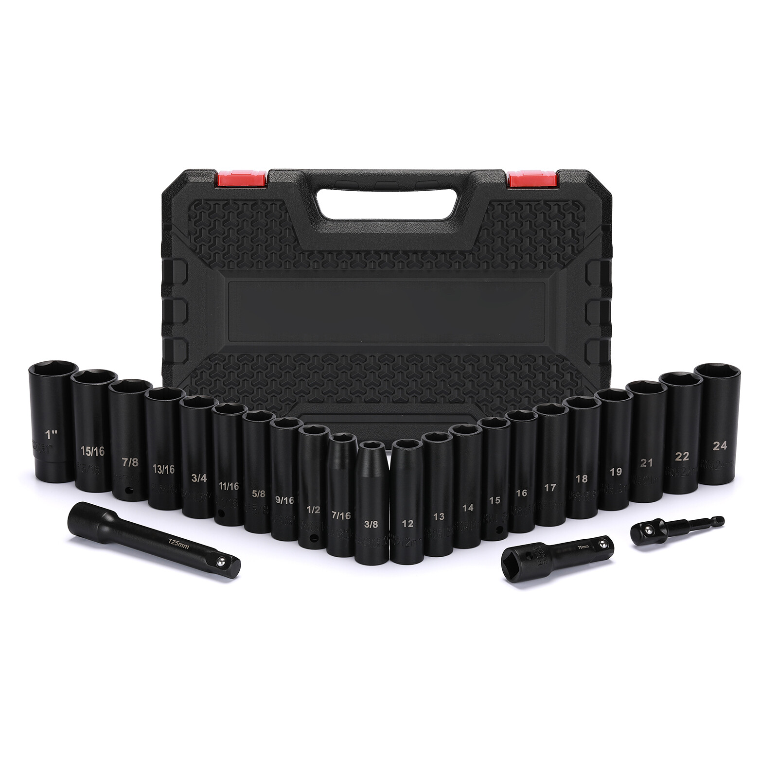 5PCS 1/2" Drive Impact Socket Set Deep Cr-V Steel 6Point Metric&SAE 12mm to 24mm
