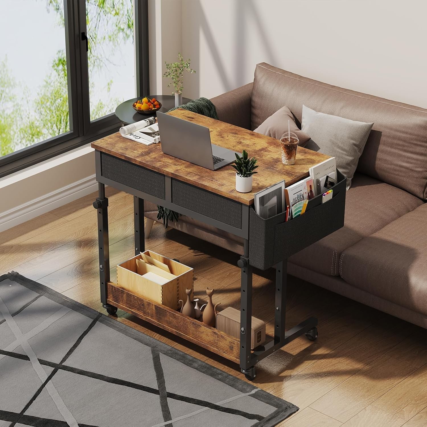 Small Portable Standing Rolling Desk 32 Inch Adjustable Mobile Stand Up Teacher