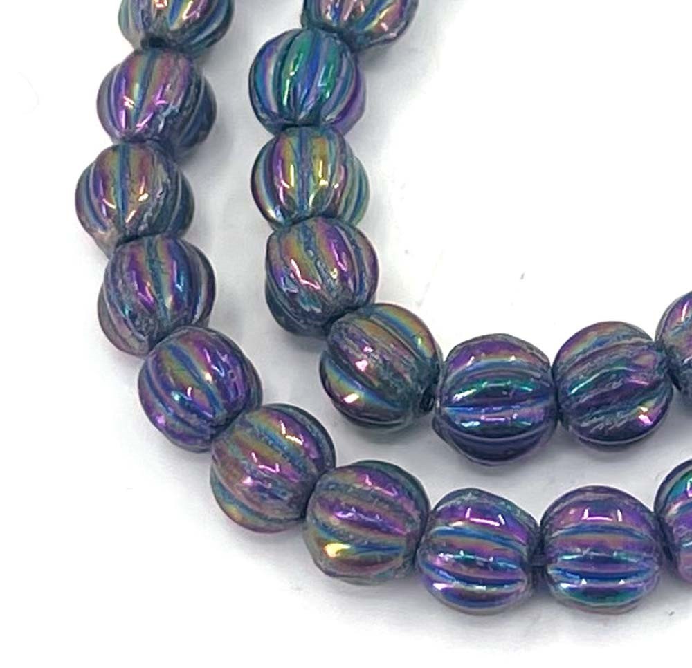 50 Czech Glass Melon Round Beads 5mm - Melon Round: Iris - Purple