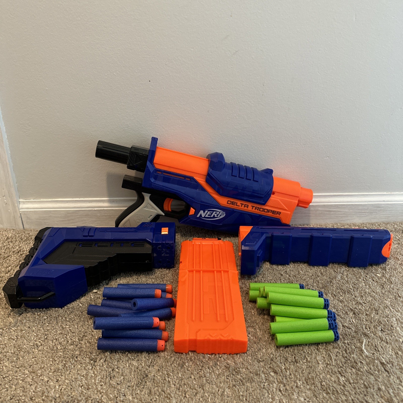 Complete NERF Delta Trooper with 12 off brand and 12 adventure force darts