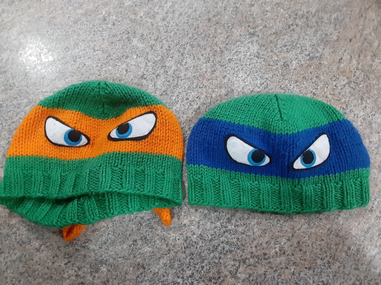 2 Beanies Teenage Mutant Ninja Turtles Hand Knit Leonardo Michelangelo Adult Hat