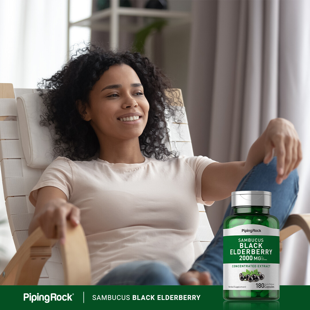 Sambucus Elderberry Capsules | 2000mg | 180 Count | Non-GMO | by Piping Rock