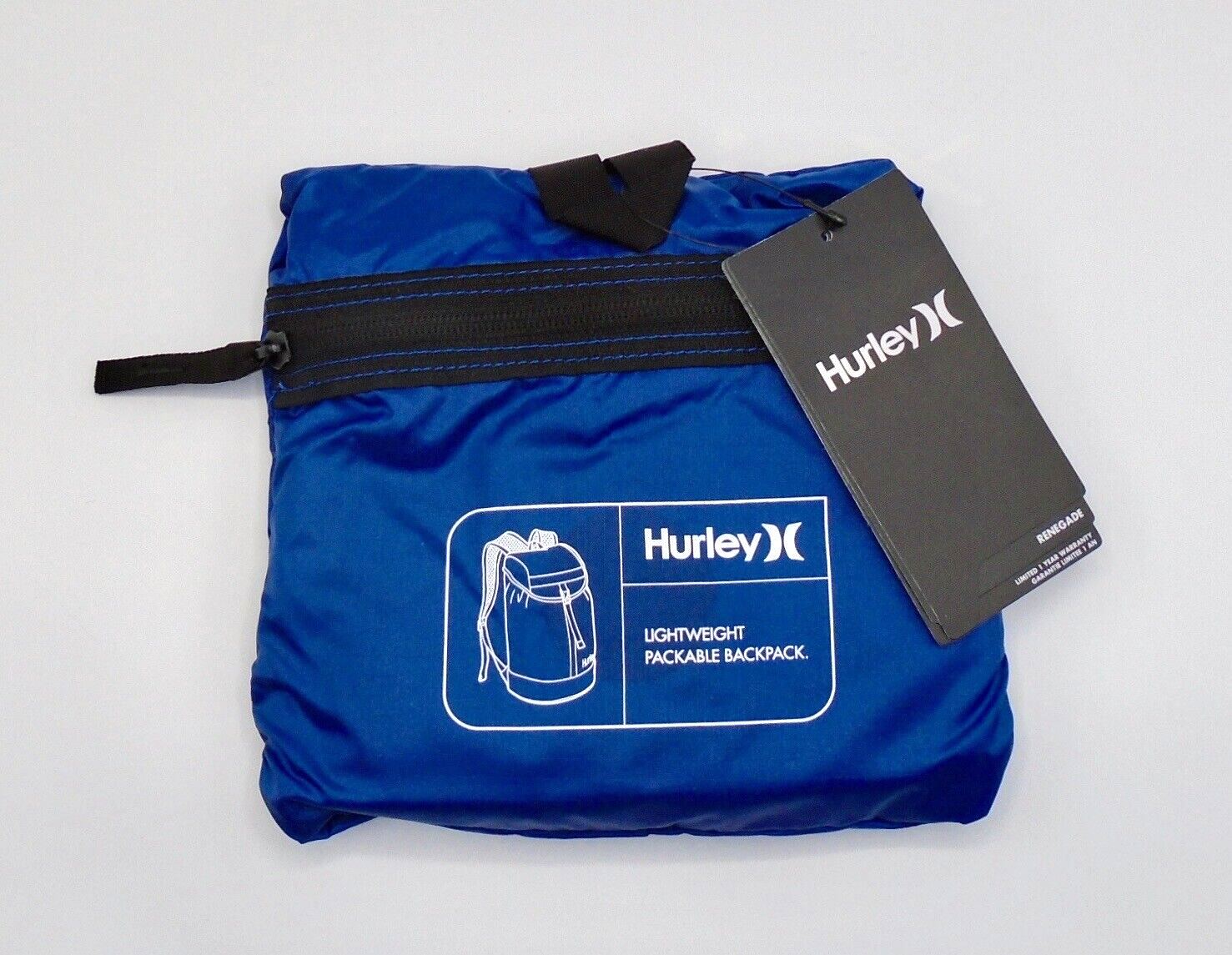 Hurley Renegade Packable BackPack Gym Bag Lightweight Blue/Black
