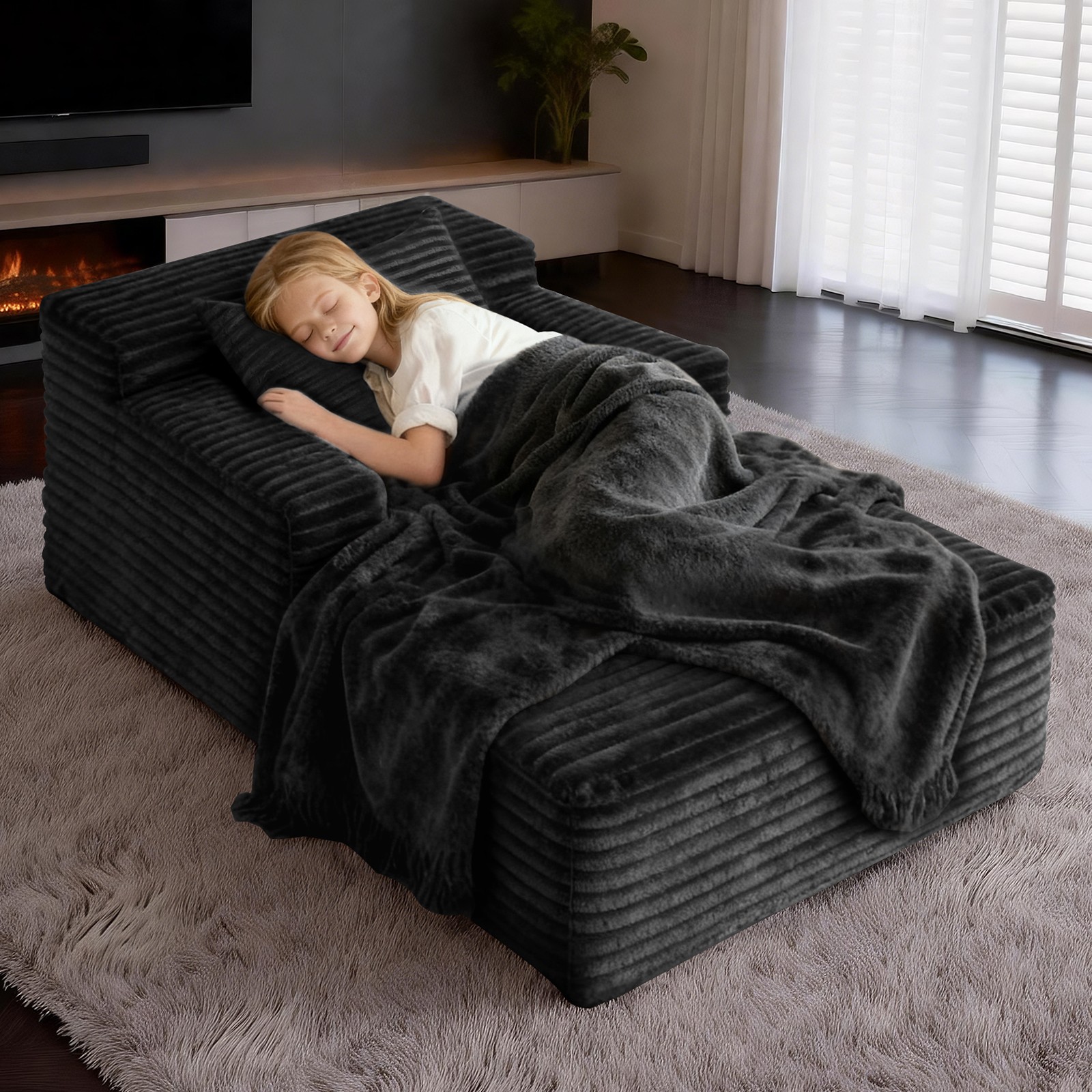 Small Chaise Lounges,Compressed Modular Chaise Lounge Sofa, Striped Corduroy Mem