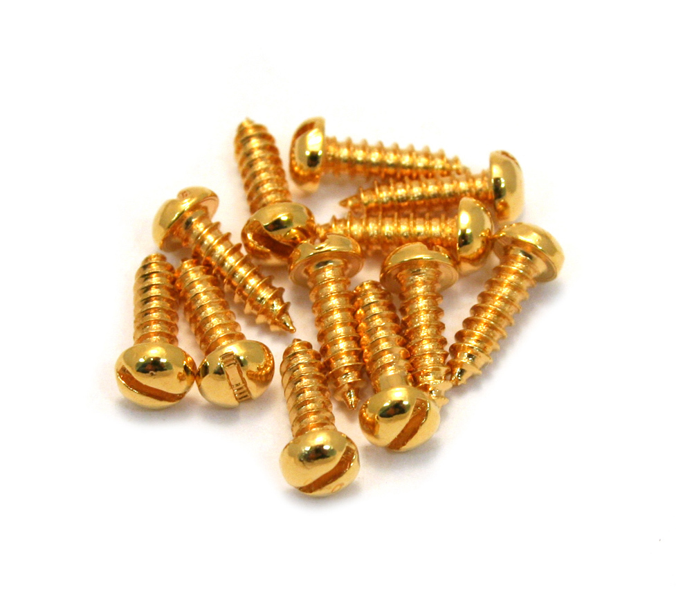 (12) Gold Slotted Head Tuner Mounting Screws for Vintage Guitar 001-8370-G