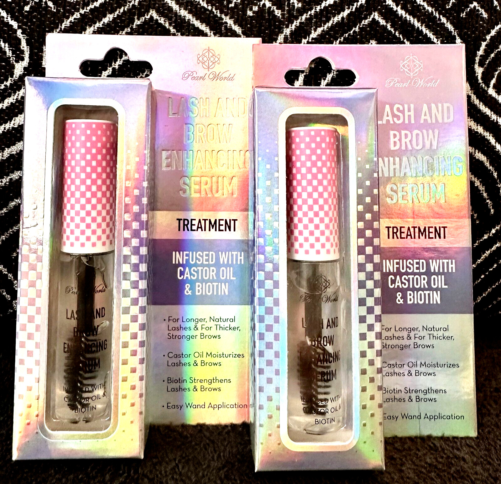 2x PEARL WORLD LASH & BROW ENHANCING SERUM CASTOR OIL BIOTIN INFUSED TREATMENT