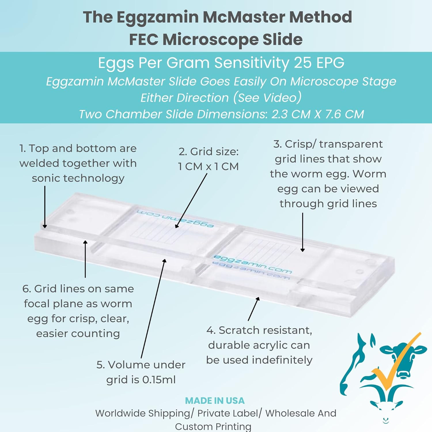 Mcmaster Method Microscope Slide - FEC (Fecal Egg Count) or Worm Count, Doubl...