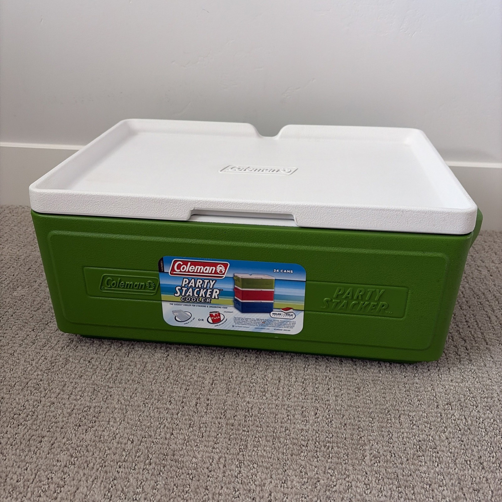 Coleman PARTY STACKER COOLER Model 6225 GREEN 24 Can Stackable Chest Excellent