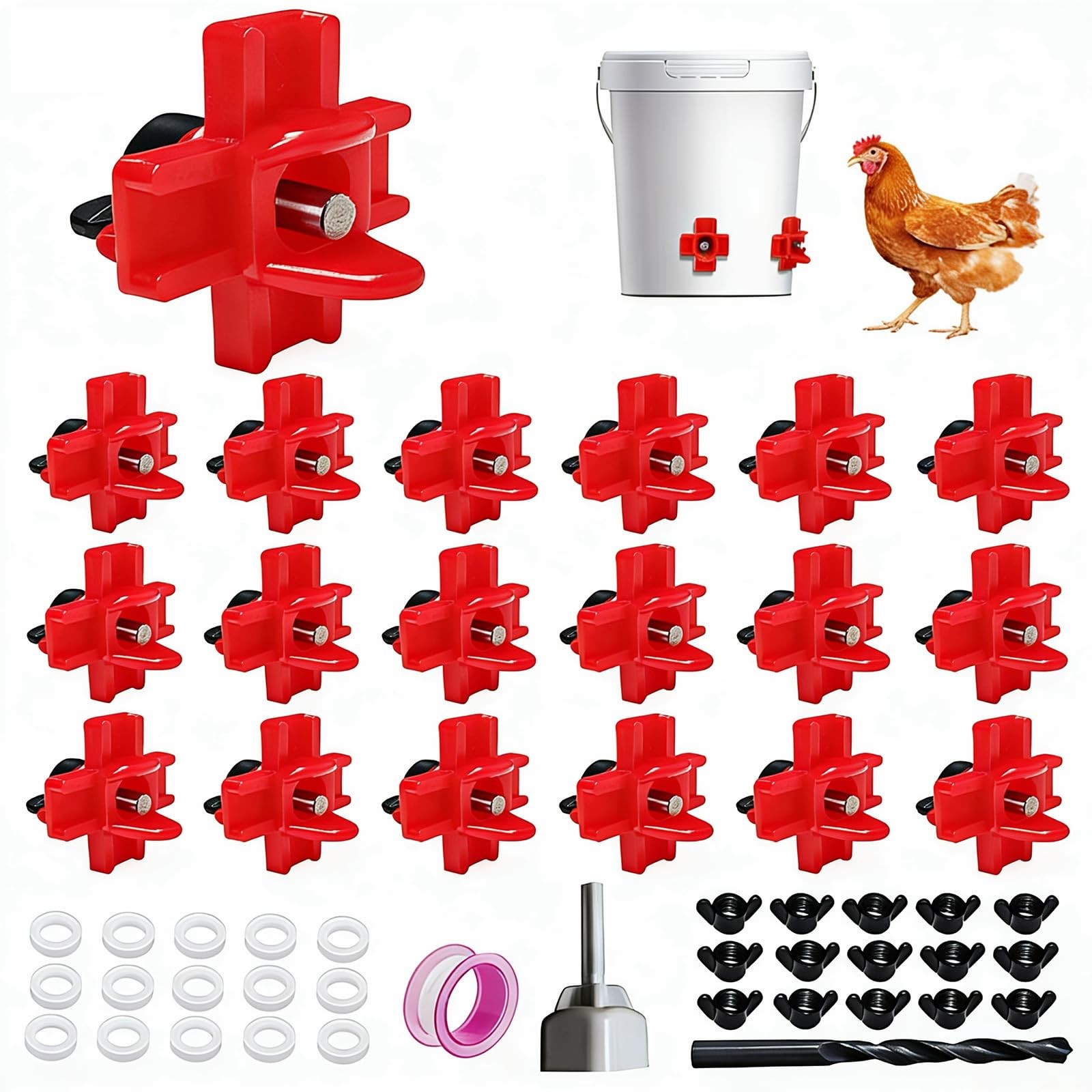 15 PCS Horizontal Chicken Water Nipples Leakproof ABS With Drill Bits