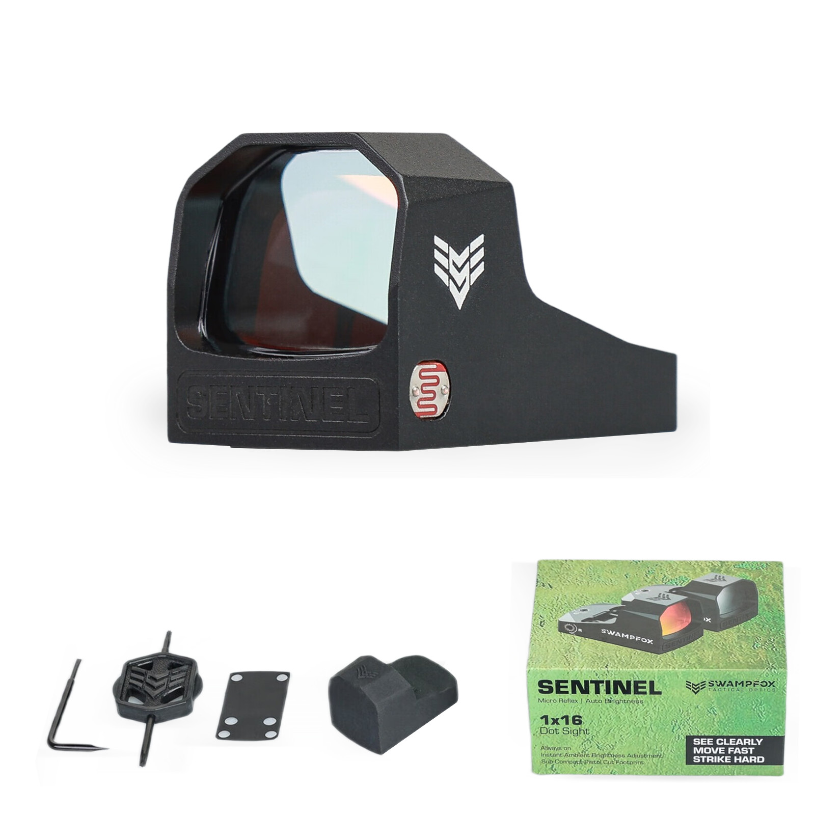 Swampfox Sentinel 1x16 Red/Green Dot Reflex Sight For RMSc-3 MOA Auto Brightness
