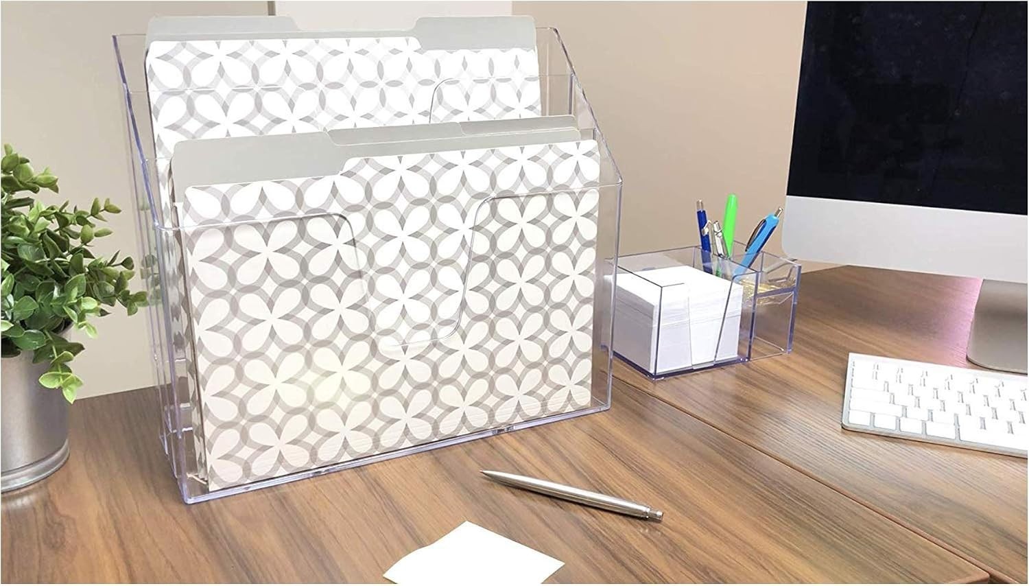 Horizontal Triple File Folder Organizer Sorter, Letter Size, Clear | 3 compar...