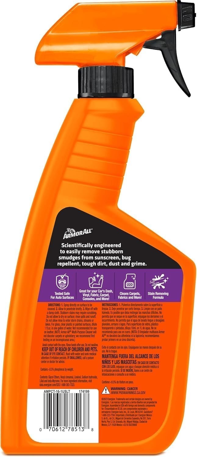 Armor All Multi Purpose Car Interior Cleaner Spray 16oz Dash Vinyl Fabric 1 Pack