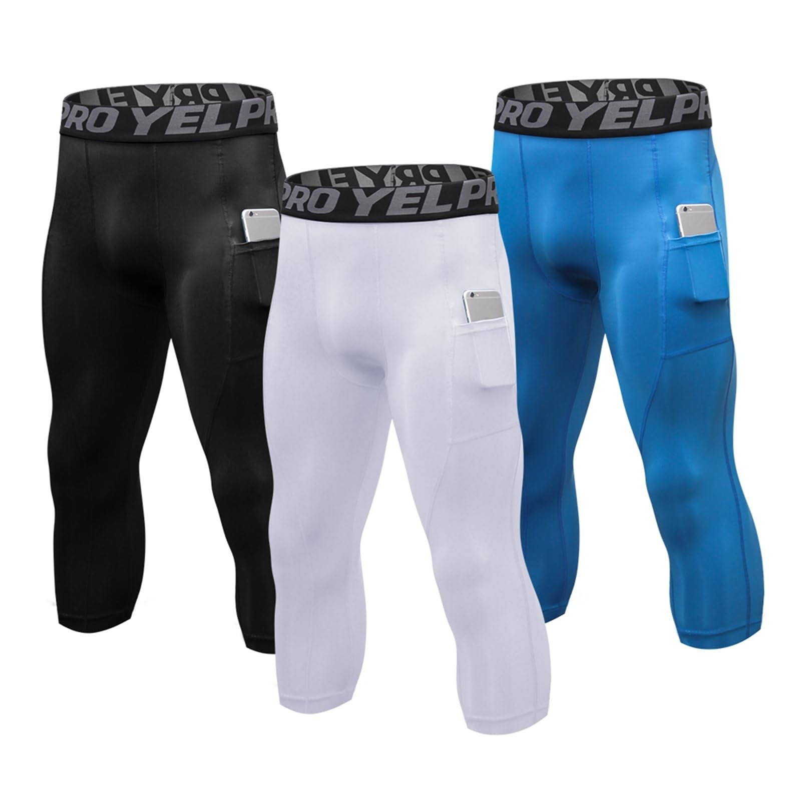 Men's 3/4 Compression Pants Athletic Basketball Leggings Tights Cool Dry Capr...