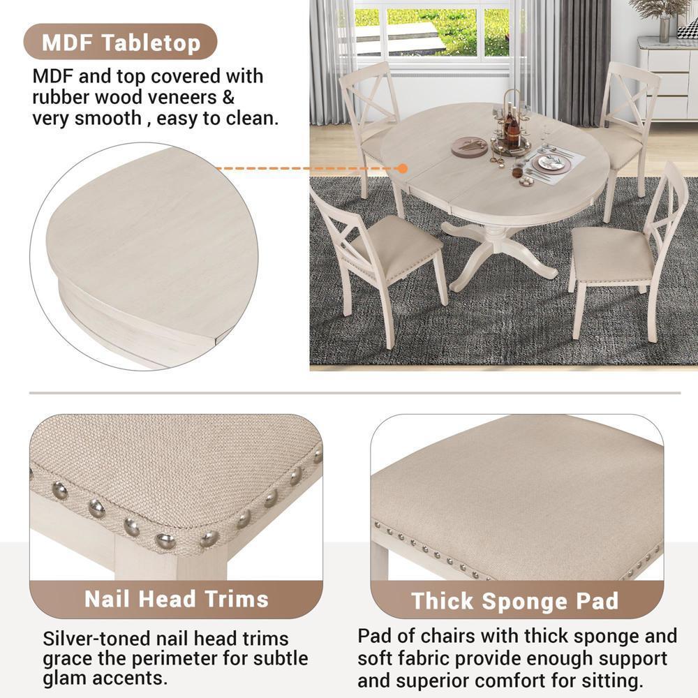 Sturdy and Durable 5 Piece Kitchen Table Set Round Table and 4 Kitchen Chairs
