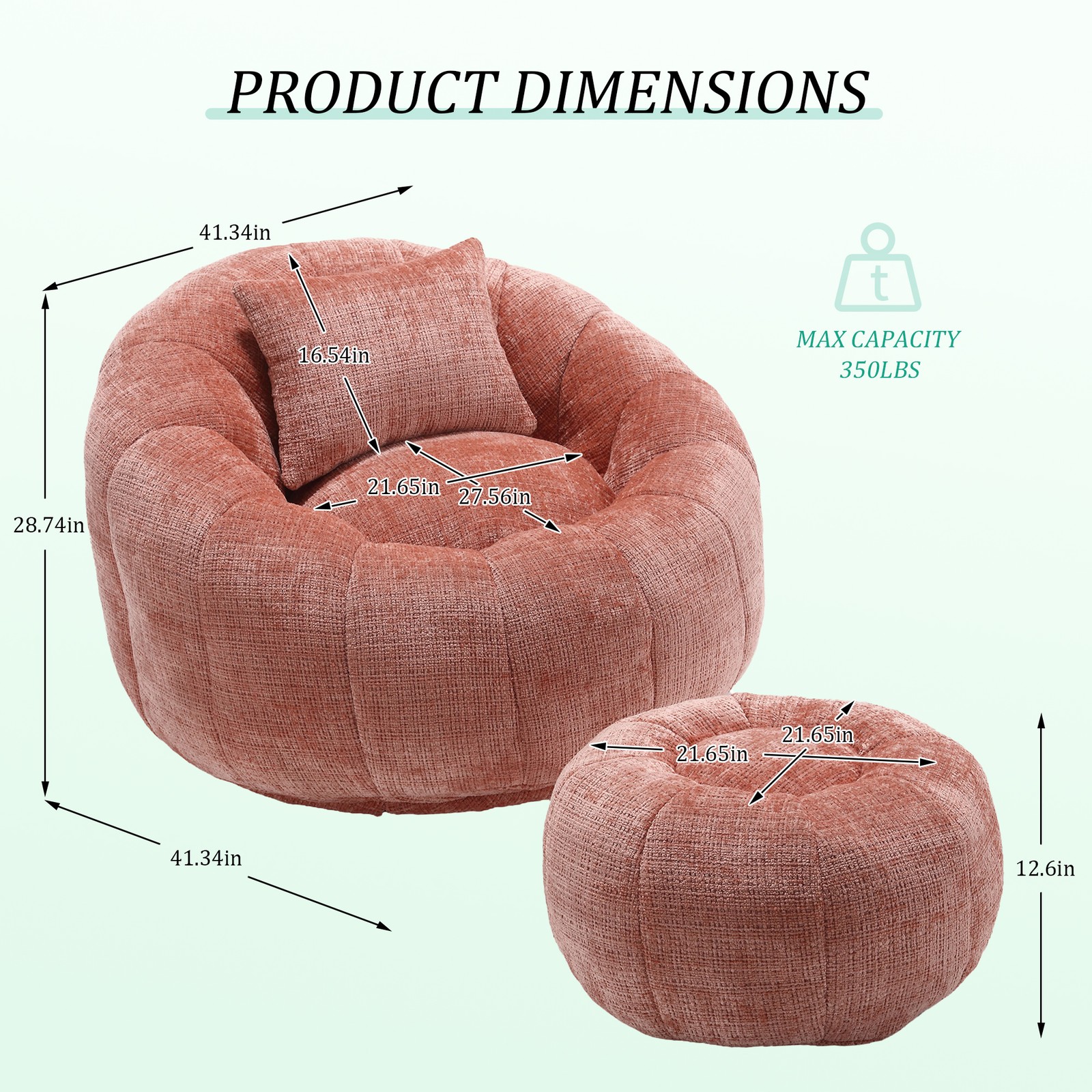 UNITED WE WIN Modern Bean Bag Chairs, Comfy Round Chair for Adults with Ottoman