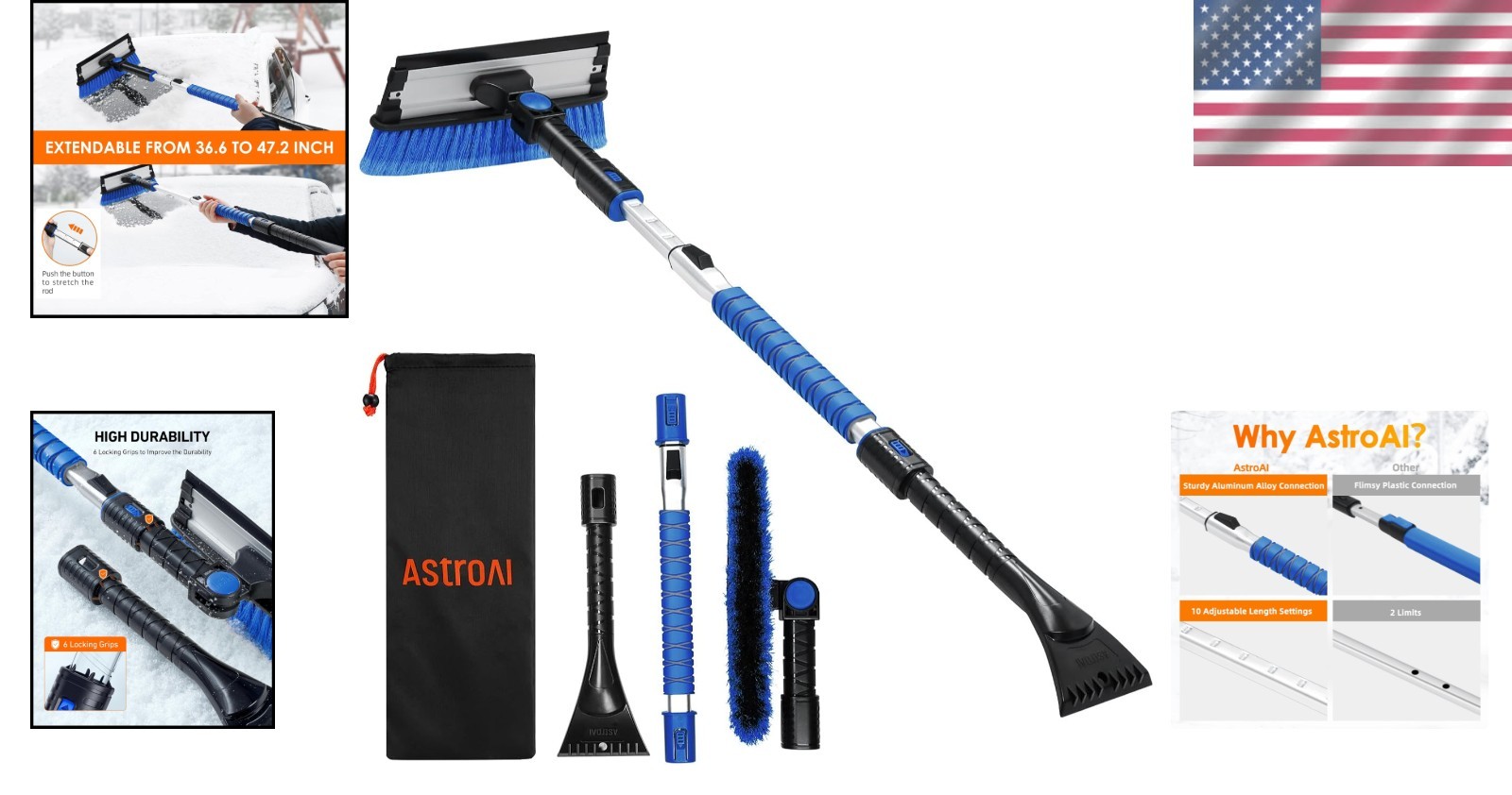 Durable 3-in-1 Ice Scraper with Telescoping Handle - Effortless Winter Car Care