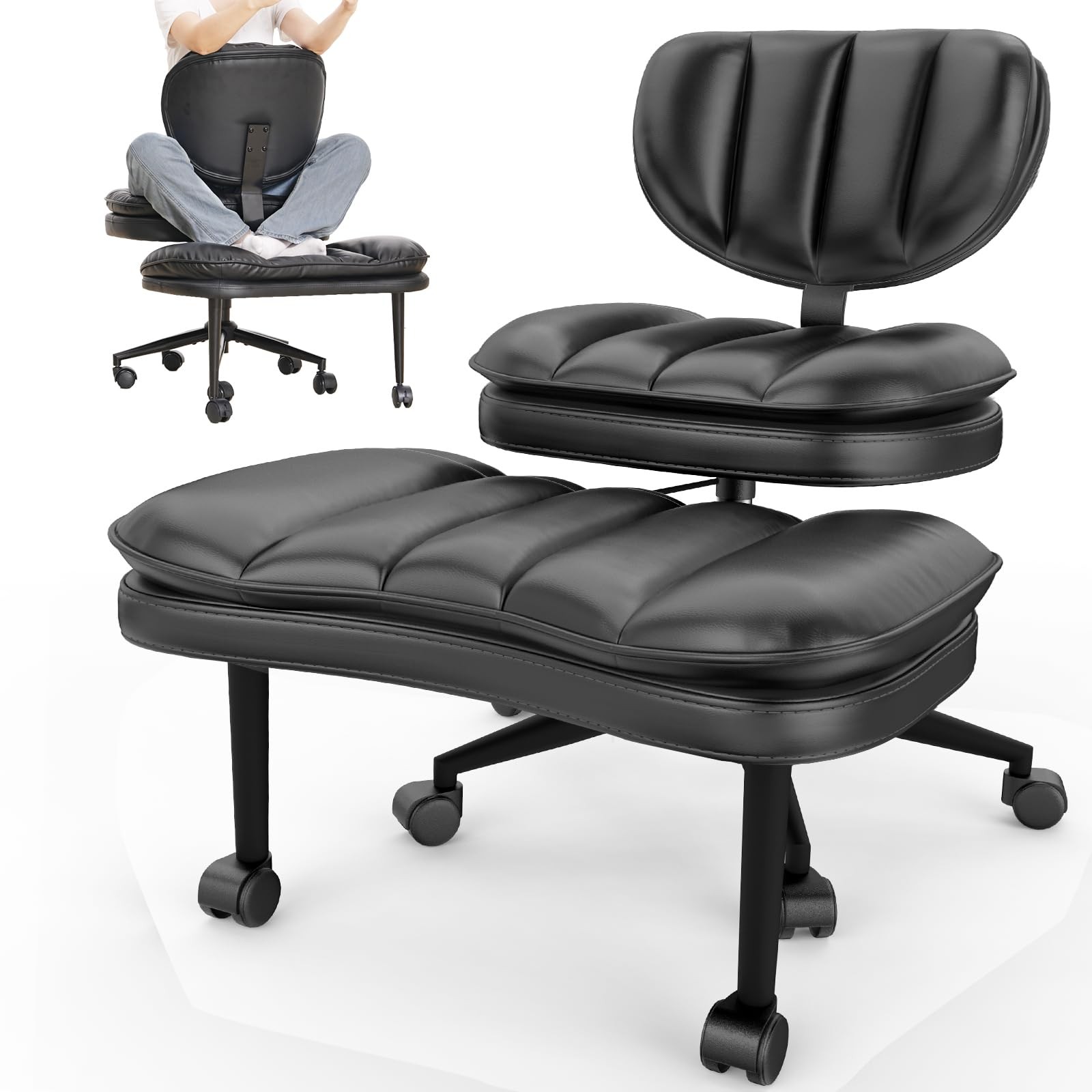 Extra-Wide & Tall Cross-Legged Office Chair Deep Padded Cloud for Seat Ergonomic