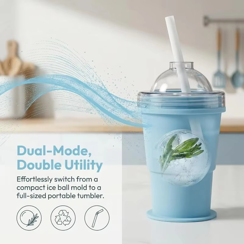 Silicone Foldable Ice Ball Cup 2-in-1 Ice Maker & Drinking Cup