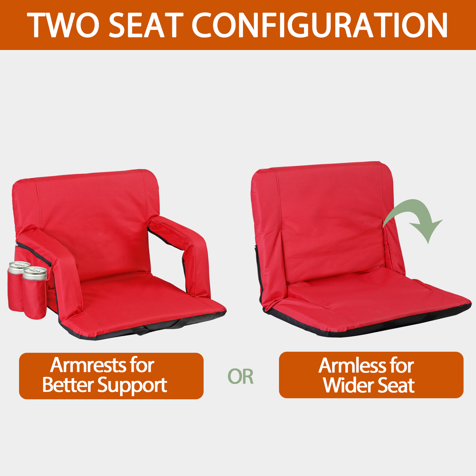 2 Pack Stadium Seating for Bleachers Stadium Seats with Back Support Cushion Red
