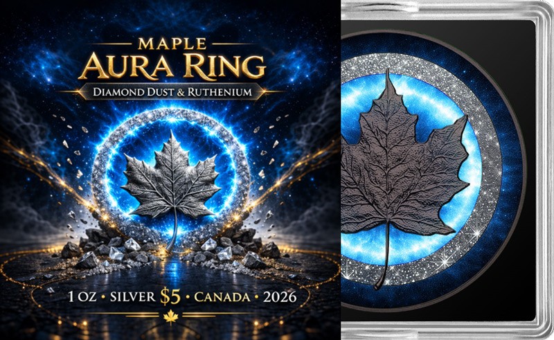 2026 Canada Maple Leaf Diamond Aura Ring 1 oz Silver Coin