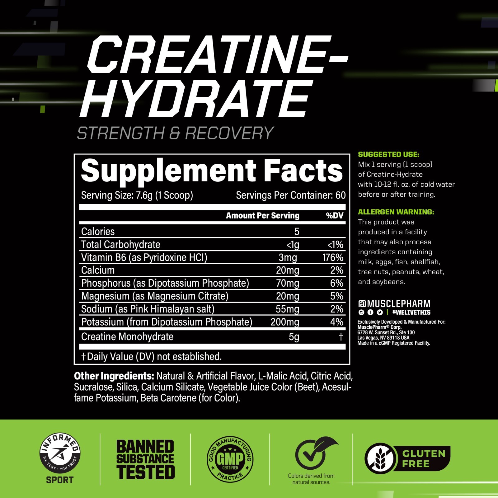 Muscle Pharm Creatine Monohydrate Hydration Complex-Strawberry Watrmln 60 serve