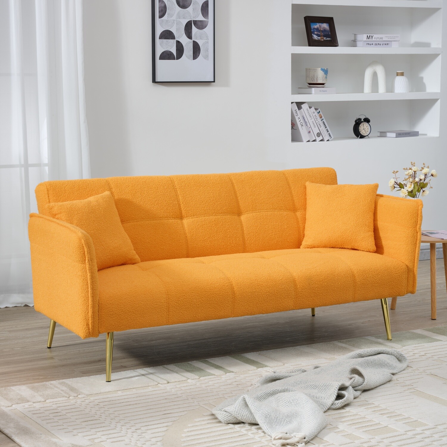 Convertible Sleeper Sofa Bed Futon Sofa Bed Folding Recliner Sofa Yellow/Orange