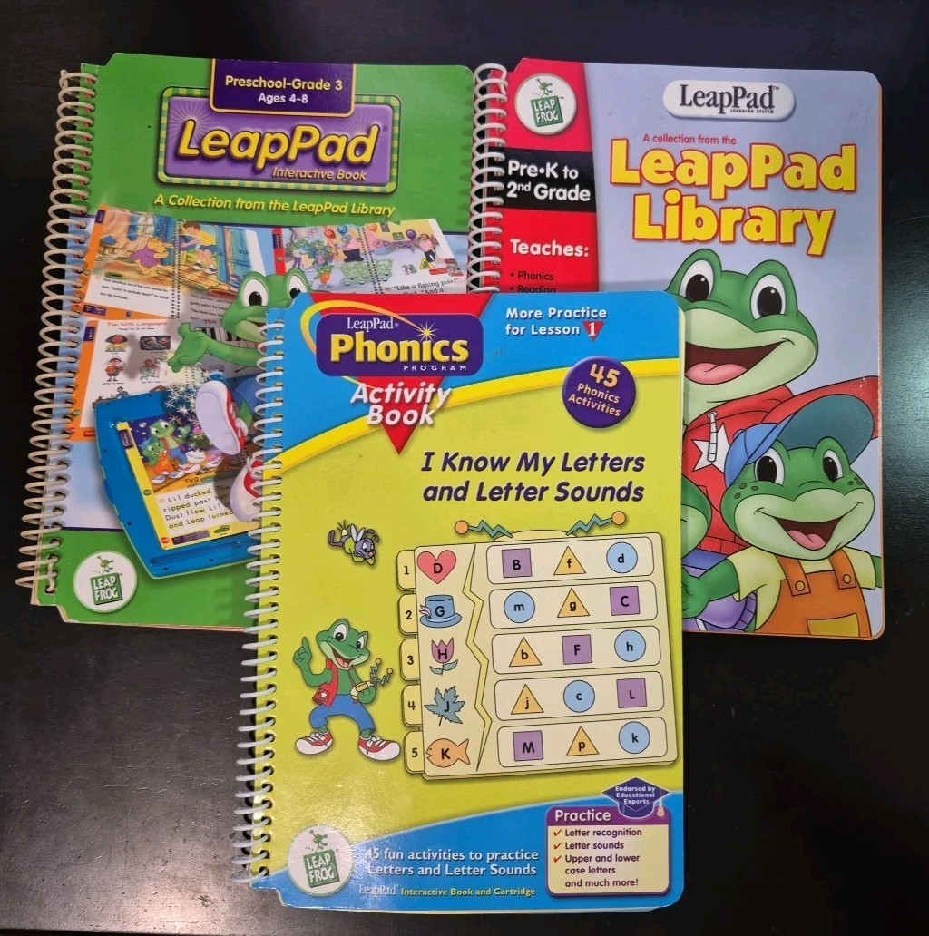 Leap Frog LeapPad Lot of 3 Books Only PreK - 3rd Grade: Phonics, LeapPad Library