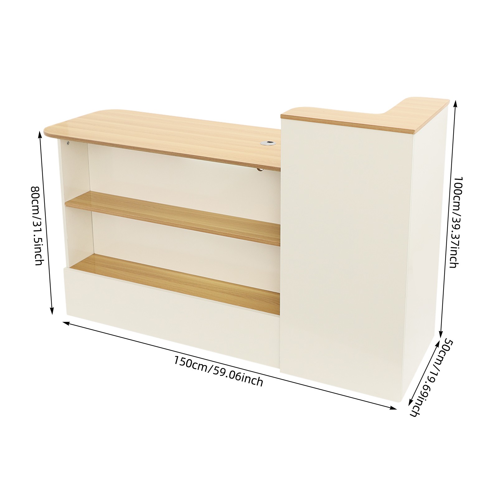 Modern Reception Desk Rectangle Reception Table w/ Lockable Drawer Free Standing
