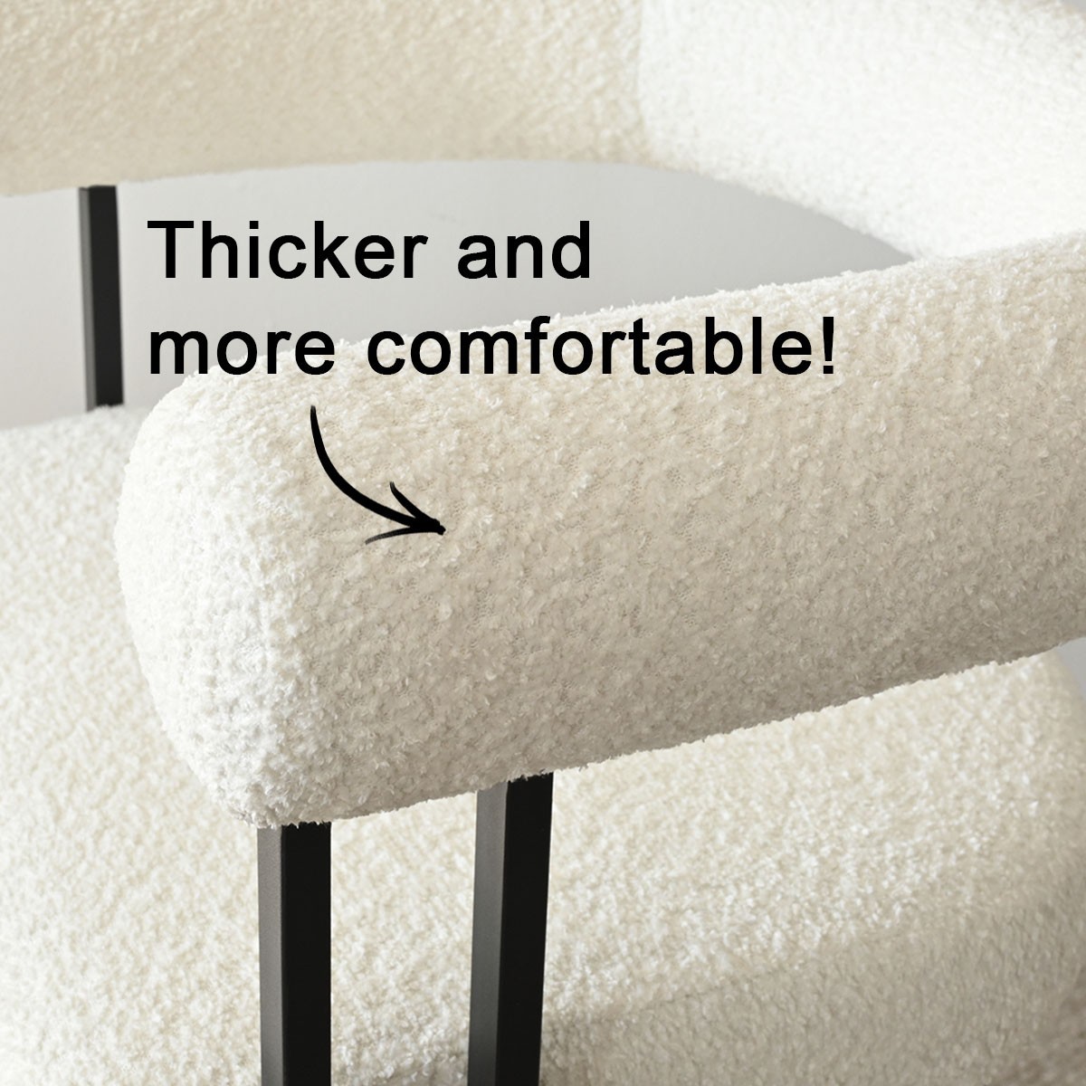 2 Pack Boucle Counter Height Bar Stools Thick Armrest Metal Frame Dining Chairs