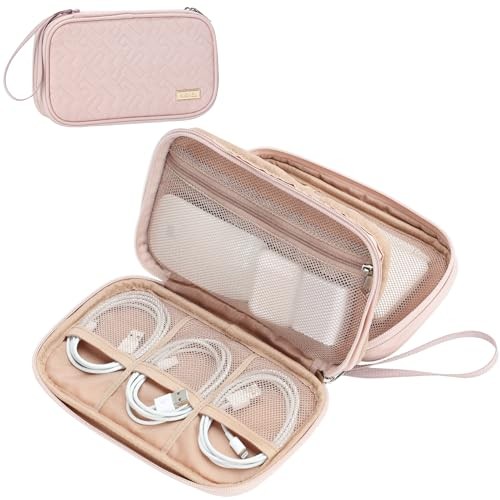 Travel Cord Organizer Case, Double Layers Tech Electronic Bag, Medium Pink