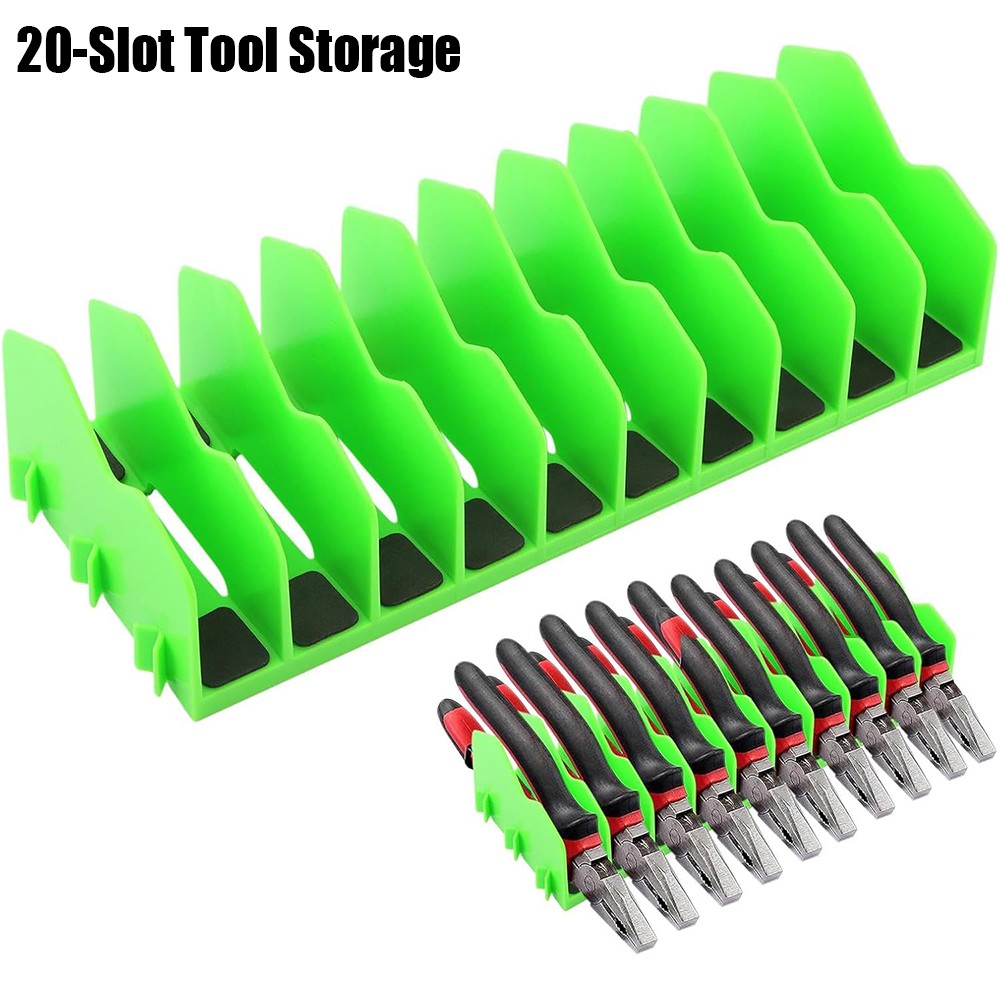 Premium 20 Slot Plier Organizer Rack 2 Pack Heavy Duty Garage Tool Storage Green